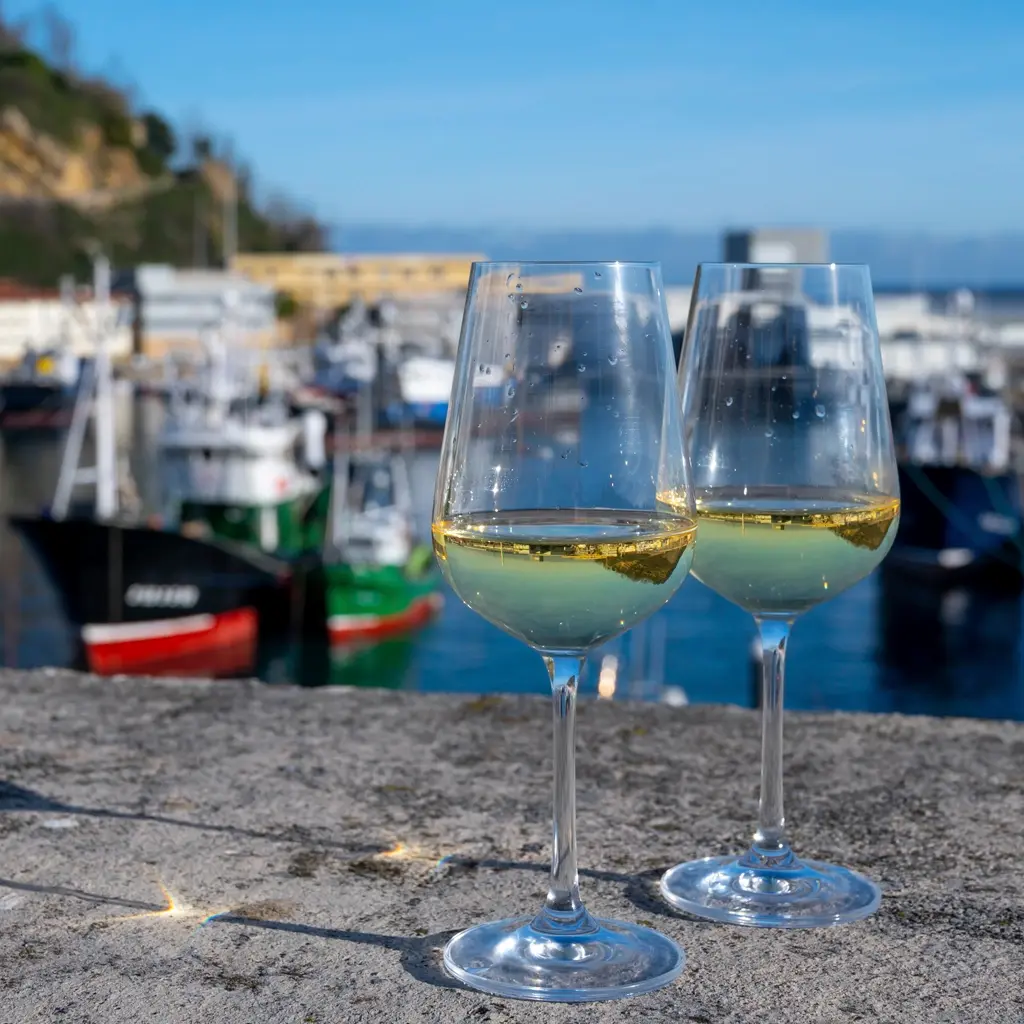 Tomando txakoli en Getaria